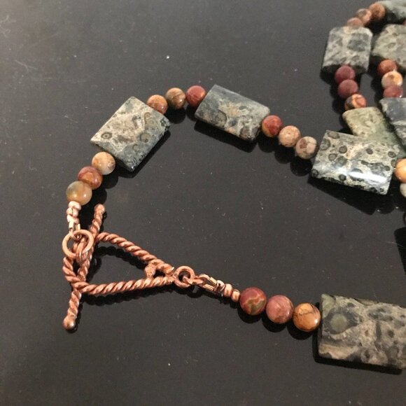 Copper Phoenix Eagle Dog Tag Mookite Jasper Necklace Long Gemstone - Picture 8 of 10